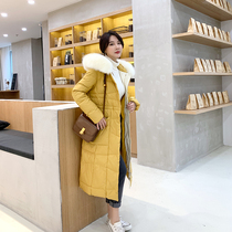 Special clearance anti-season down jacket womens long Korean version hooded over the knee waist fashion big hair collar student winter clothes