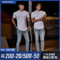 Ripped jeans muscle male beggar slim stretch small feet Fitness trend wild casual nine-point sweatpants autumn