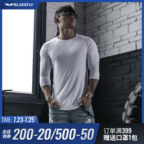Summer stretch mens quick-drying T-shirt outdoor thin breathable long-sleeved quick-drying clothes Three-point sleeve large size slim sweat-absorbing T-shirt