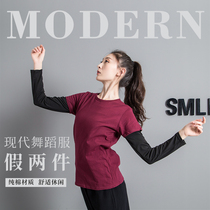 Modern dance costume fake two improvisation performance blouses classical long sleeve female pure cotton student practice service