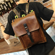 New Genuine Leather Mens Bag Double Shoulder Bag Men Fashion Trends Backpack Han Edition School Bag Computer Bag Large Capacity Travel Bag