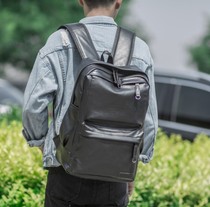 Cow Leather Han Edition Brief Male Double Shoulder Bag Pure Color Genuine Leather Business Tide Backpack Schoolgirl Satchel Bag Wave Double Shoulder Backpack