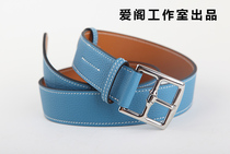 Horse Stirrup Buttoned buckle belt handmade custom togo denim blue