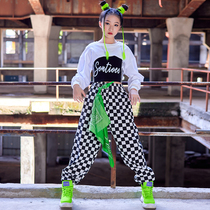 Childrens hip-hop suit white top wide-leg trousers catwalk costume hiphop girls jazz dance costume tide