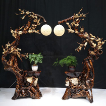 Large floor-to-ceiling home art root carving plum blossom screen model room Hotel lobby living room entrance decoration ornaments