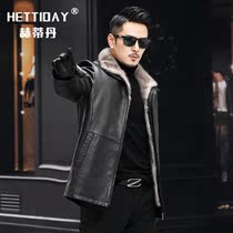 Henning genuine leather fur coat mens mink liner cow leather jacket leather mink fur integrated in long style fur coat winter coat winter