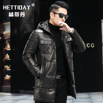 Mens dermis leather clothing down the mountain goat leather with long style Henin fashion trends real leather jacket warm jacket winter