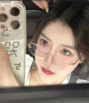 Transparent no-frame square glasses abstinence network Red atmosphere Sensation Glasses Small Frame Anti-Blue Light Matched Nearsightedness Korean Gentleness