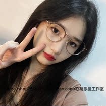 2022 Students Tea Green Eye frames Literature and art retro Han Chinese womens main anti-blue light flat mirror ultra-light myopia rack male