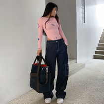 LEIYU tooling jeans woman 2021 fall new high waist loose straight cylinder wide leg towering trousers European and American ins