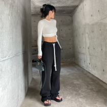 LEIYU straight drum thickened sweatpants woman 2021 autumn winter new high waist loose small sub wide leg sports trousers ins