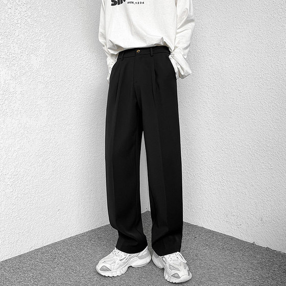 Spring new suit pants Men's loose straight tube vertical feeling, high -end feeling black trousers ins ossessing trousers Spring new suit pants Men's loose straight tube vertical feeling, high -end feeling black trousers ins ossessing trousers