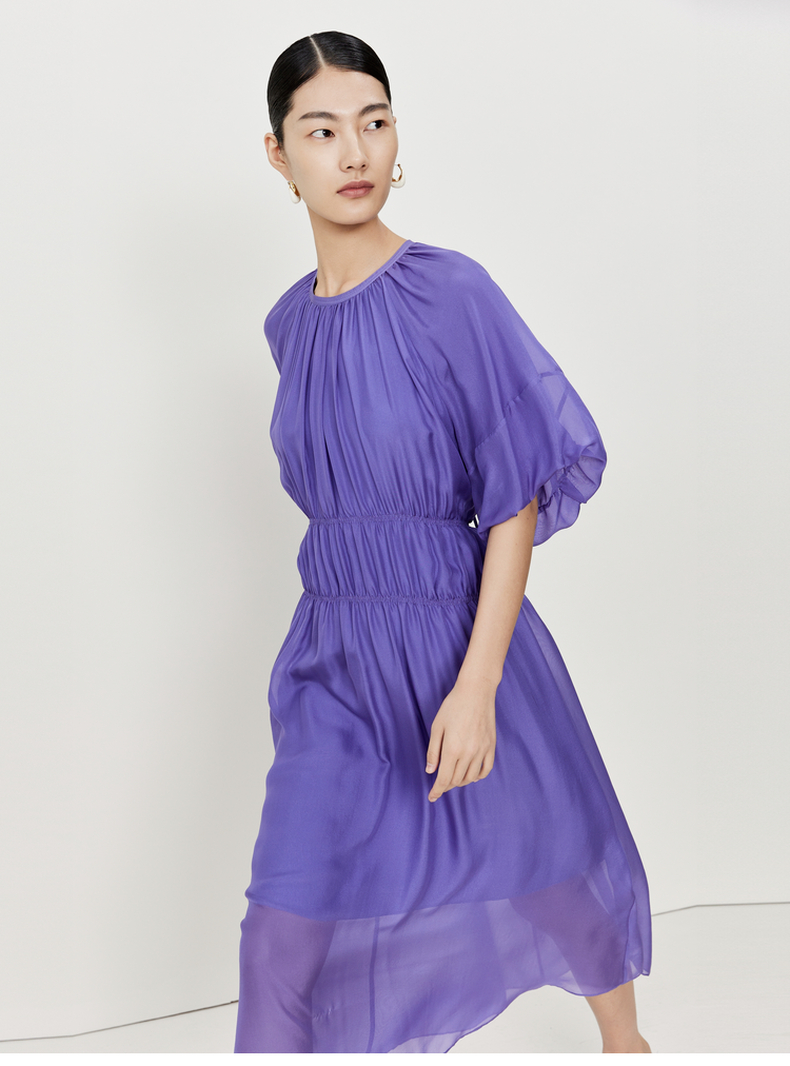 玛丝菲尔2022夏季新款复古高级感紫礼服长春花蓝法式连衣裙