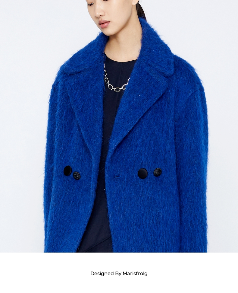【商场同款】玛丝菲尔21冬季新款蓝色羊毛毛呢呢子外套A1BW40518