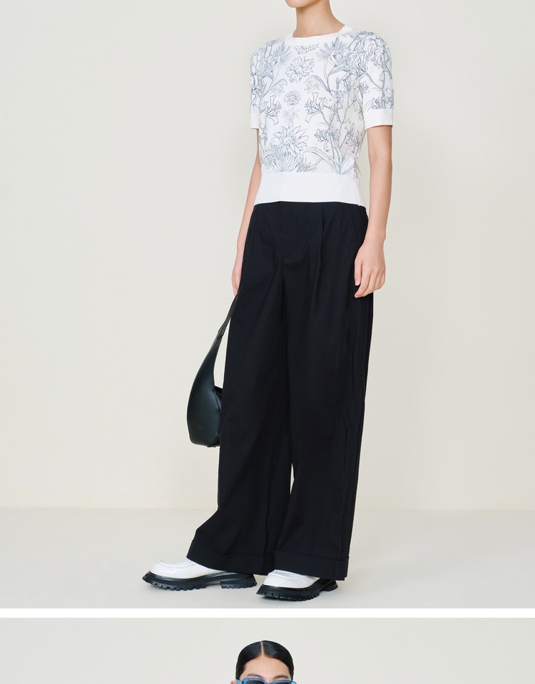 【艺术家联名】玛丝菲尔22夏季新款花卉刺绣弹力凉感针织短袖T恤