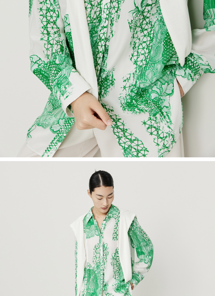 【质感顺滑系列】玛丝菲尔2022秋季新款绿色时尚长袖桑蚕丝衬衫女