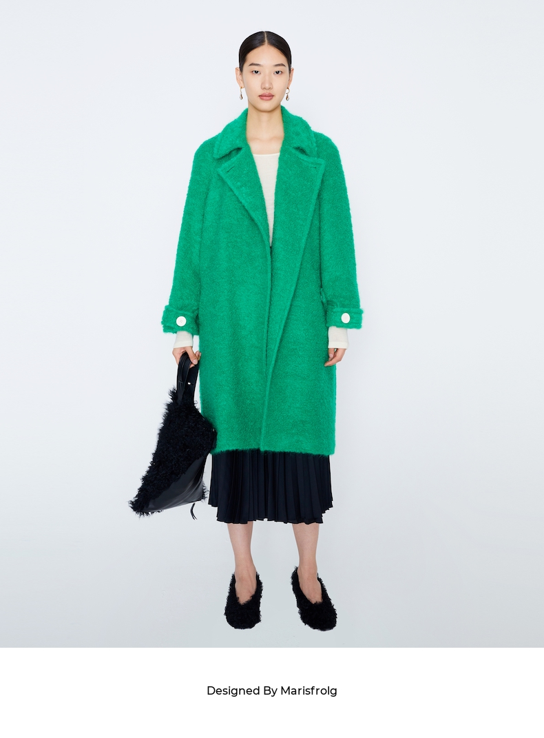 Marisfrolg/玛丝菲尔女装2021冬季新绿色马海毛毛呢外套呢子大衣