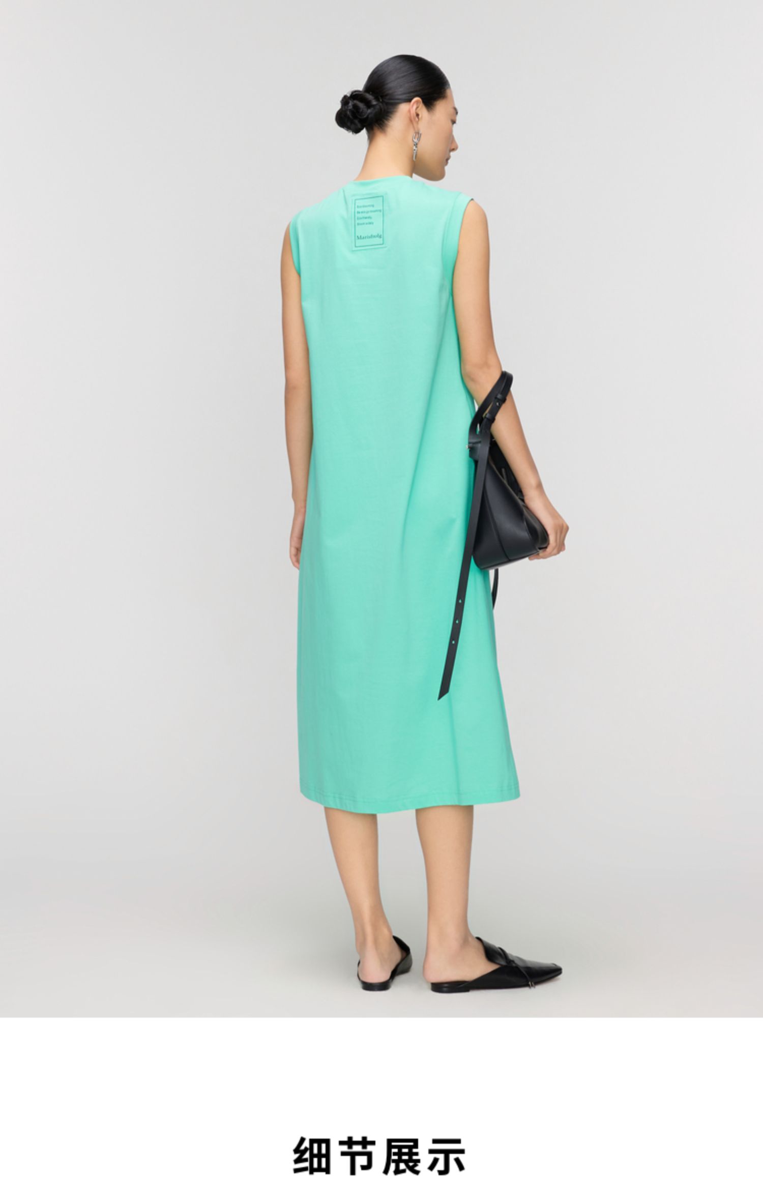 玛丝菲尔女装2022年夏季新款宽松长款绿色纯棉T恤连衣裙