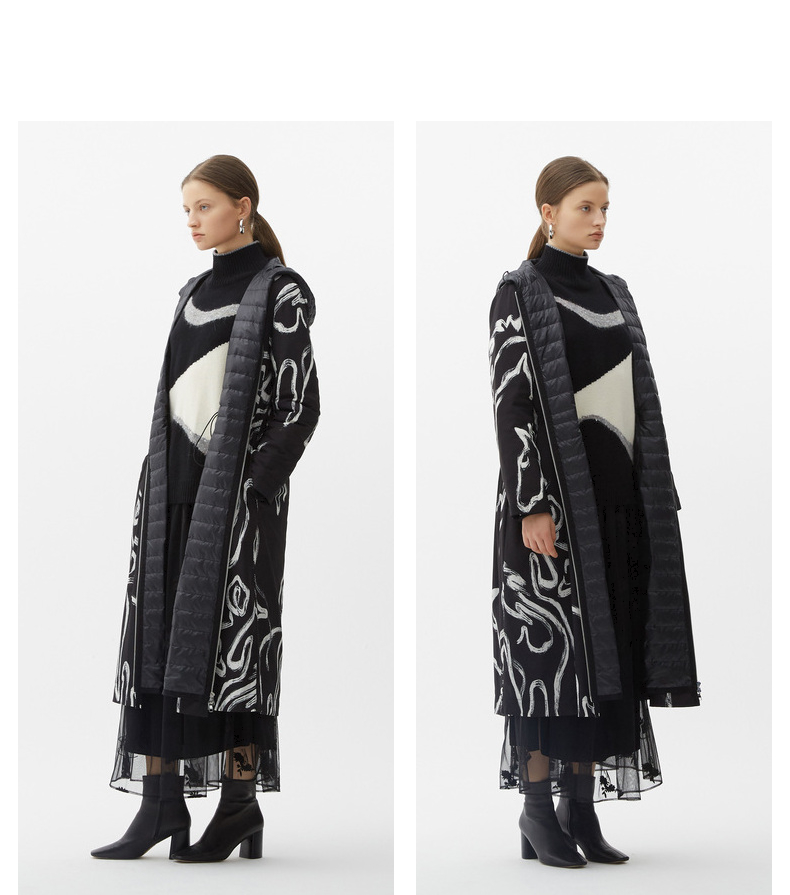 Marisfrolg玛丝菲尔羊毛冬季新款女装黑白撞色圆领套头毛衣