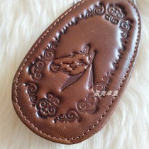 Mongolian leather car key bag ethnic style Mongolian totem leather carving pattern zipper keychain