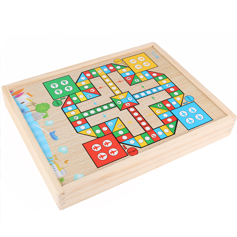 multi-function desktop game chess puzzle Toy wooden chess, backgammon, chess, children jumping Chess snake chess flying chess