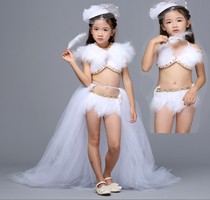 Girl Bikini Swimsuit Walking Show Swimsuit Children Vidense Walking Show Swimsuit Feather Multicolored Optional Kan Shoulder