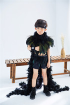 Boy Walking Show Feather Swimsuit With Trailing Bikini Children Stage Play in Feather Cloak Bathing Suit Show