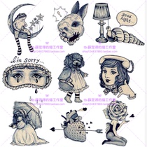 N43 hand painted dark fairy tale Rabbit Creepy Wind Free of PNG Sticker Ps Design Material Hand Ledger