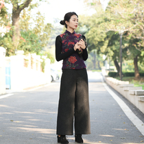 (Suyi Qingyan) Yi Jinyuan original design black crepe fragrant cloud yarn cotton pants winter warm