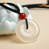 Fuyouju chalcedony safe buckle pendant natural ice Jade white ice jade men and women couples necklace open gift