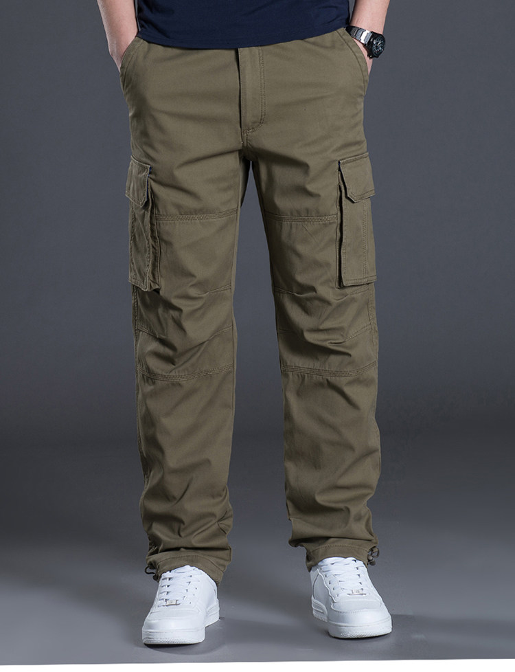 新款纯棉男士休闲长裤秋冬季加厚运动裤宽松直筒多口袋户外工装裤