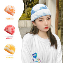 Korean version of Joker melon leather hat tie-dyed wool hat female ins Japanese Joker hat autumn gradient Baotou hat