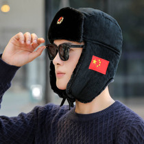 Corduroy Lei Feng hat men and women winter cycling thickened warm windproof hat embroidery couple cold earring protection cotton cap