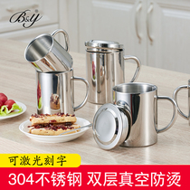 304 stainless steel double-layer water cup Mug Office coffee cup with lid Heat insulation mouth cup Milk cup anti-scalding coffee cup