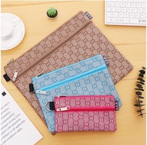 Waterproof file bag canvas double zipper Korean hipster A4 A5 A6 large capacity pen bag business office men and women