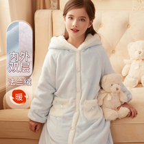 rosetree girl sleepwear flange suede autumn winter children thickened Coral Suede Pyjamas Girls Baby Bathrobe