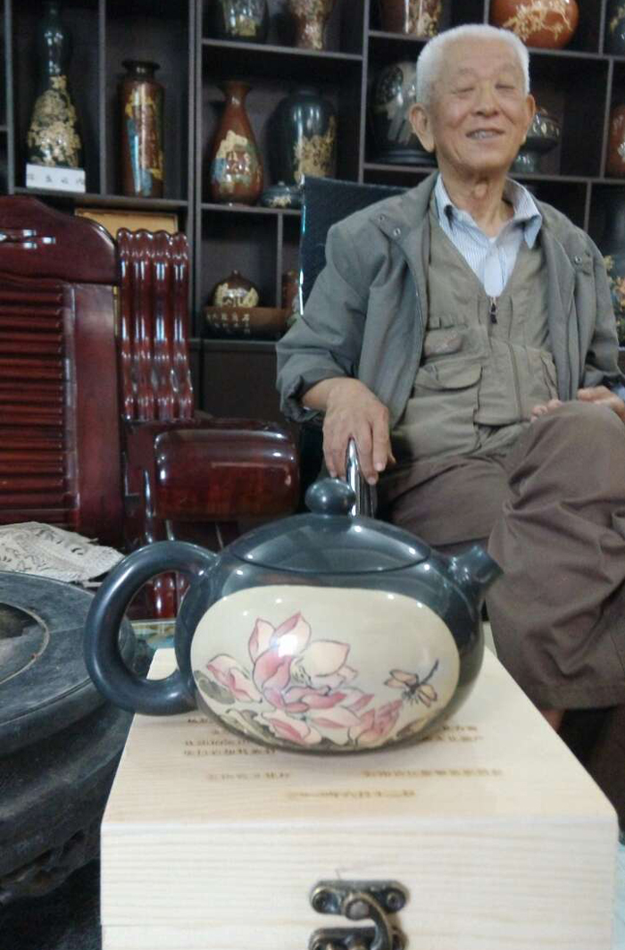 建水紫陶壶名家陈绍康全手工精品稀有老品彩填大西施壶 茶壶茶具