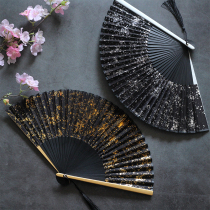 Chinese Wind And Silver Sprinkle Gold Fan 6 Inch Day Style And Wind Bamboo Real Silk Folding Fan Summer Carry-on Gift Photography