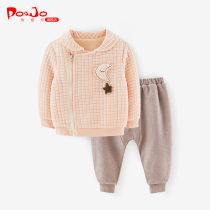 Piao Qiao female baby two-piece set baby clothes foreign style fashionable thickened warm winter plus velvet winter Princess