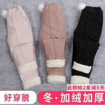 Girls with velvet pants baby cotton pants three layers of thickened childrens clothing wearing loose foreign-made cotton cotton for winter