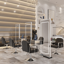 Net Red Barber shop mirror table hair salon dedicated floor mirror single-sided double-sided hair shop mirror tide with light touch