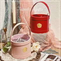 Mini new small portable leather bucket round hand gift Wedding hug bucket Wedding supplies year-end party gift box