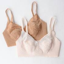 Ultra-thin rabbit ear cup non-bump bra summer breathable lace without steel ring Full Cup big chest small underwear women