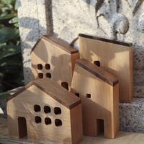 Japanese-style log cabin childrens toys creative gifts Nordic ins style solid wood house decoration gift decoration natural