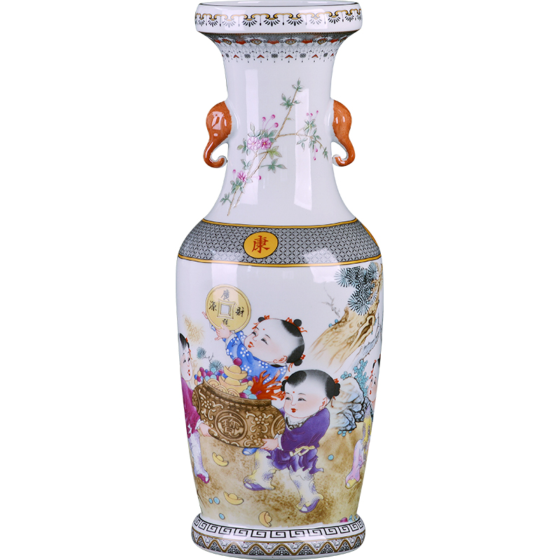 Jingdezhen ceramics, vases, flower arranging furnishing articles famille rose porcelain of binaural Chinese style restoring ancient ways office desktop decoration