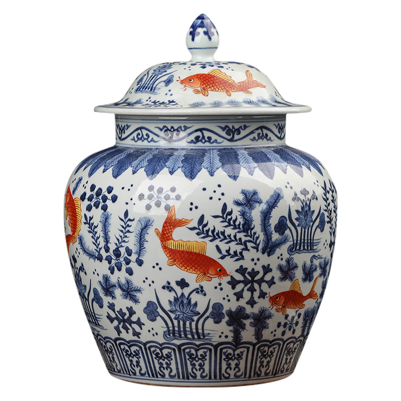 Jingdezhen ceramic tea pot antique blue - and - white general bucket color rich ancient frame furnishing articles sitting room snacks pot storage tank