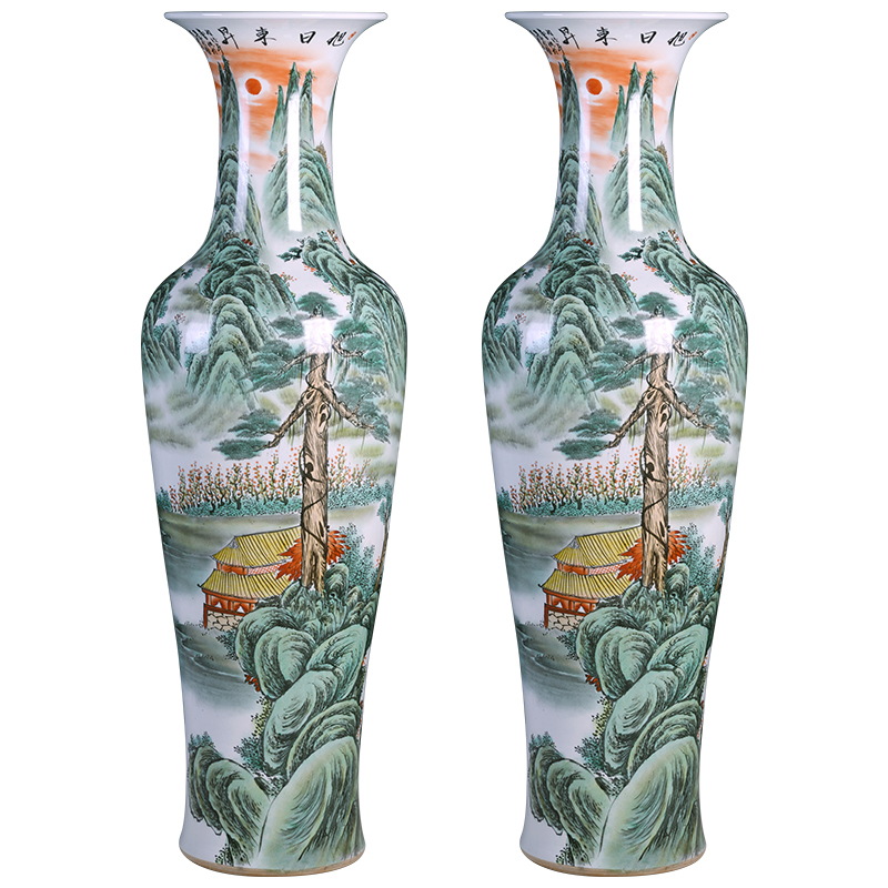 Jingdezhen ceramics hand - made scenery of large vases, large Chinese style living room furnishing articles to heavy office decoration