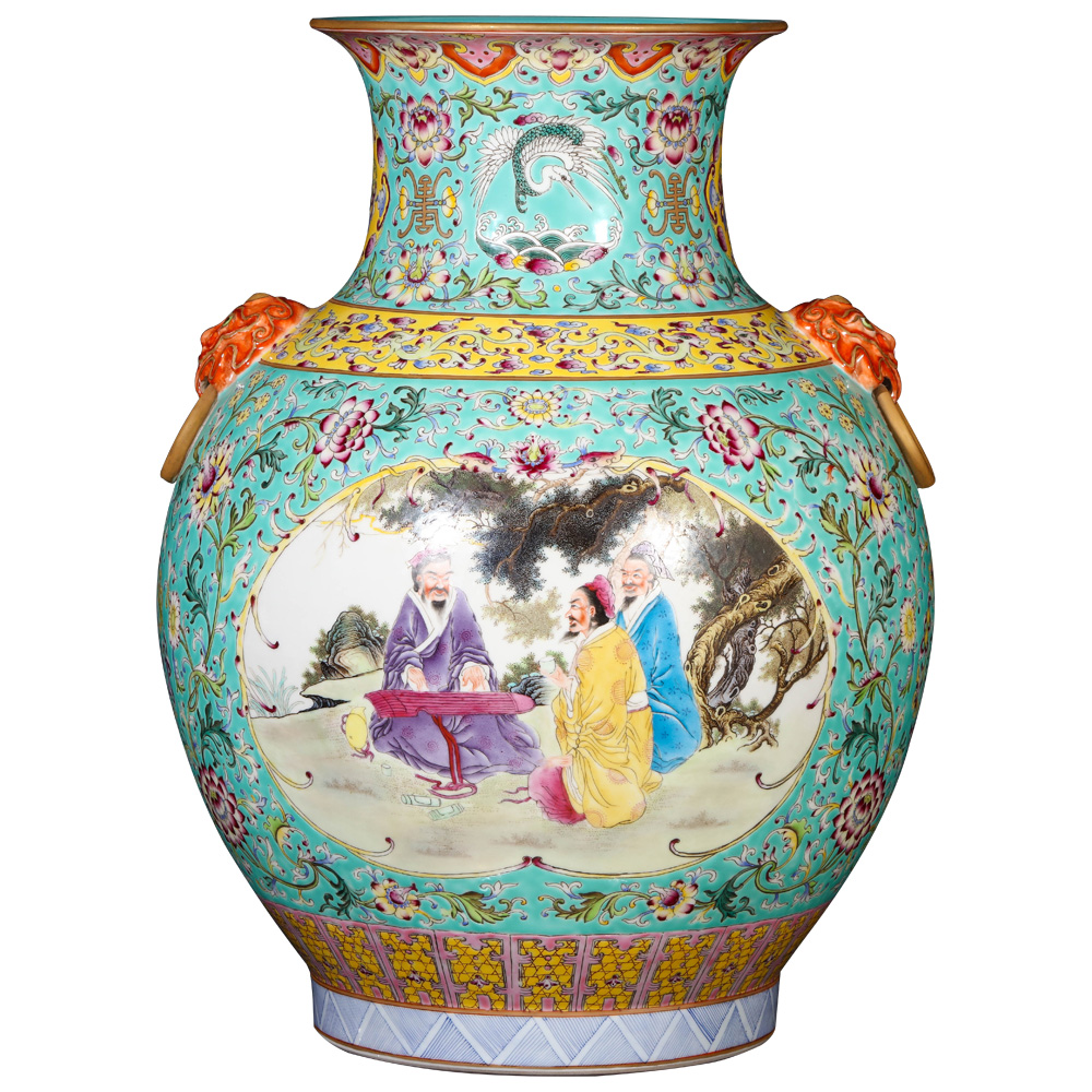 Jingdezhen ceramic imitation the qing qianlong vase Chinese style living room blue scramble to spend the lion shell household decorative furnishing articles