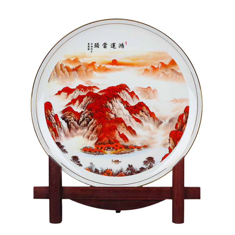 Jingdezhen ceramics powder enamel hang dish furnishing articles sitting room porch decoration of Chinese style household sat dish plate craft gift