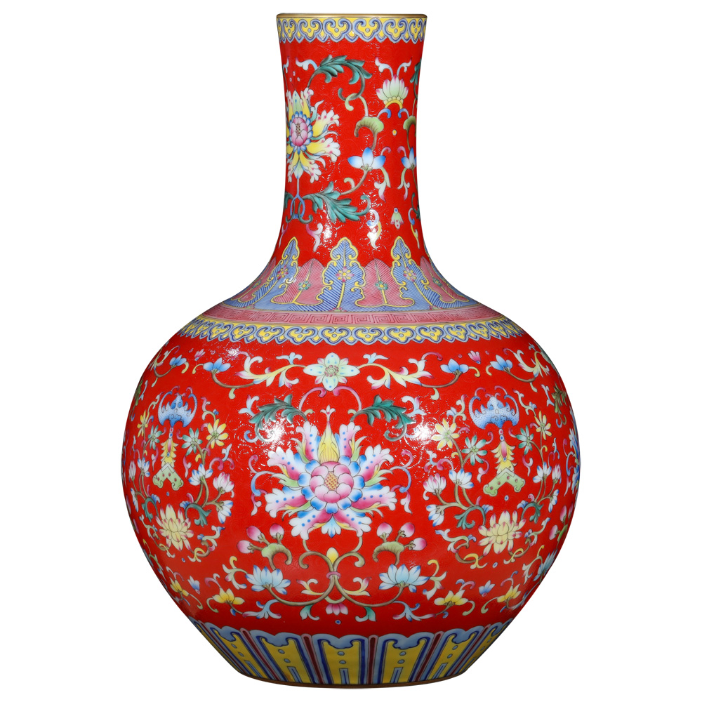 Jingdezhen ceramics furnishing articles imitation the qing qianlong red bottom phase pattern celestial treasure vase Chinese style household ornaments